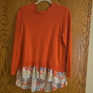 Time and Tru Orange Ruffled Tiered Blouse
